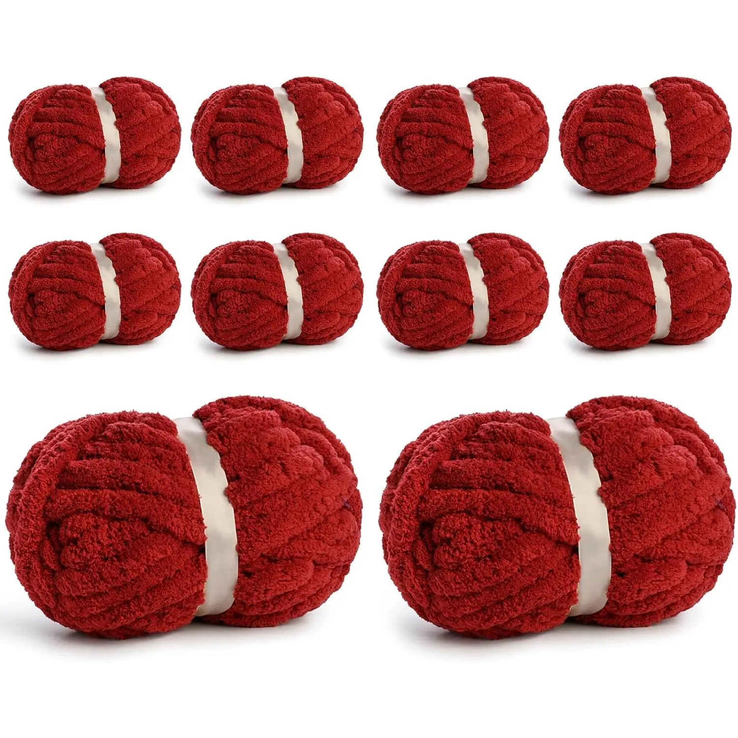 Chunky  Chenille Yarn #10 Burgundy 10 Pack | 200g/22yds Super Bulky  Soft Yarn for Hand Knitting  Chunky Knit Throw Blanket Yarn