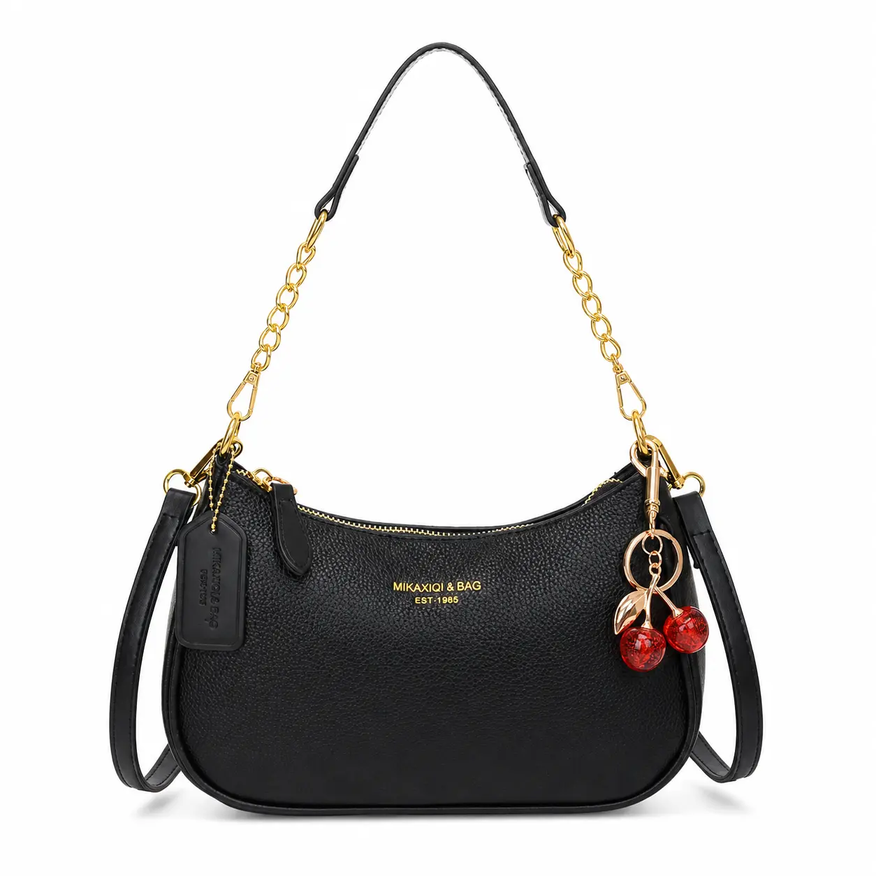 Women's Y2K Shoulder Bag with Cherry Charm, Lightweight PU Leather Hobo Purse with Gold-Tone Chain Handle and Adjustable Crossbody Strap, Trendy Small Underarm Handbag for Work, Shopping, Travel, Dating, Parties, Everyday Outfits and Gifts