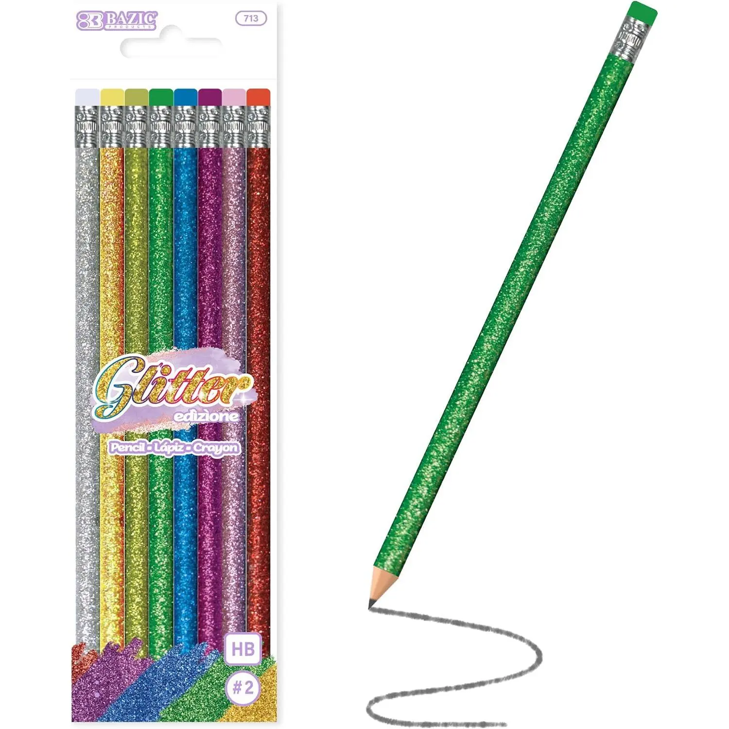 Metallic Glitter #2 Pencils, Eraser, 8 Count | #2 HB lead, Glitter metallic , eraser tops, school, gifts, party favors, fun everyday writing