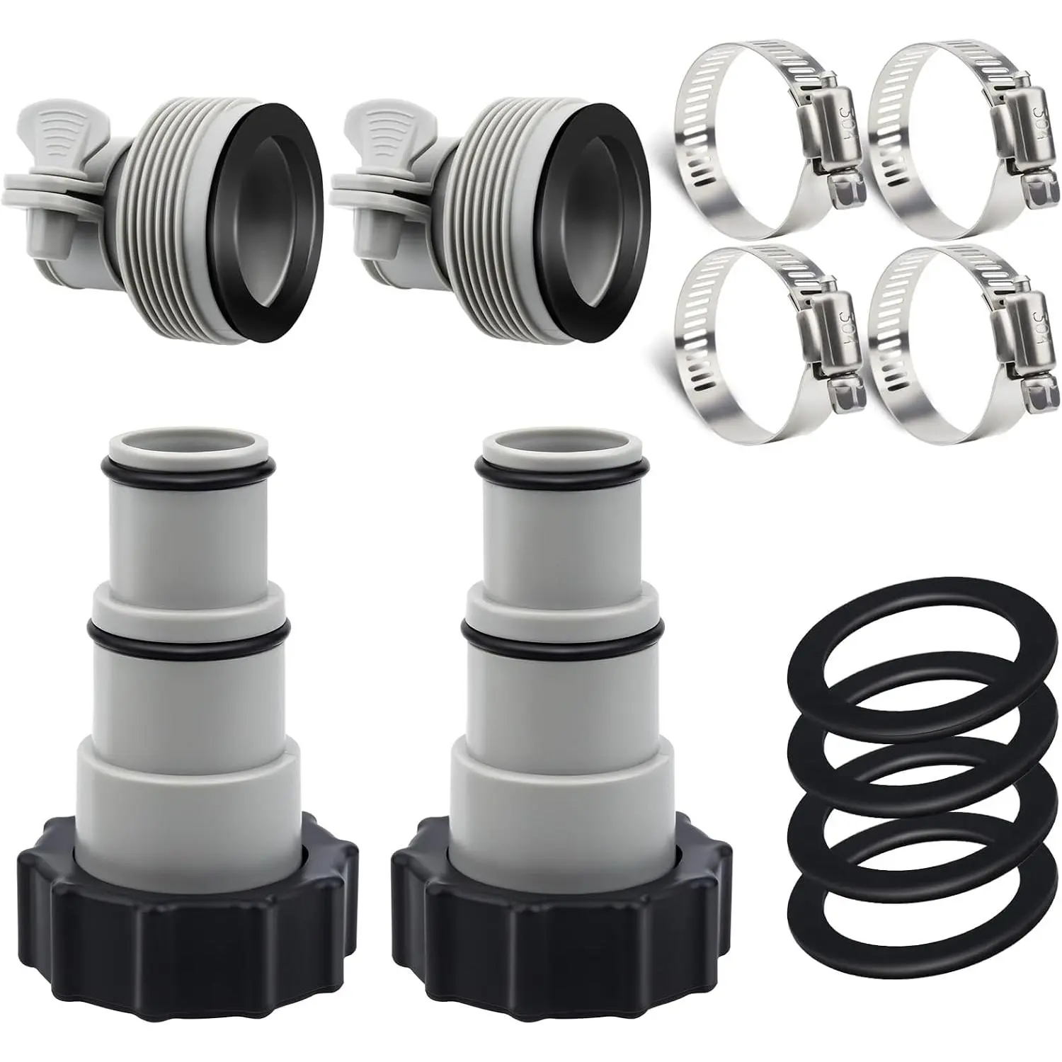 4 Pack Pool Hose Adapter Kit, 1.5" to 1.25" Conversion Set with Clamps and Washers for Intex Threaded Pump Hoses, Compatible with 1500-4000 GPH Filter Pumps, Above Ground Pools Accessories