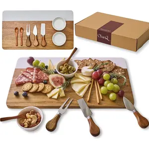 Charcuterie Board Set Marble & Acacia Wood Cheese Serving Platter Gift Set for Hosting Wedding Housewarming Bridal Shower Marble Serving Tray