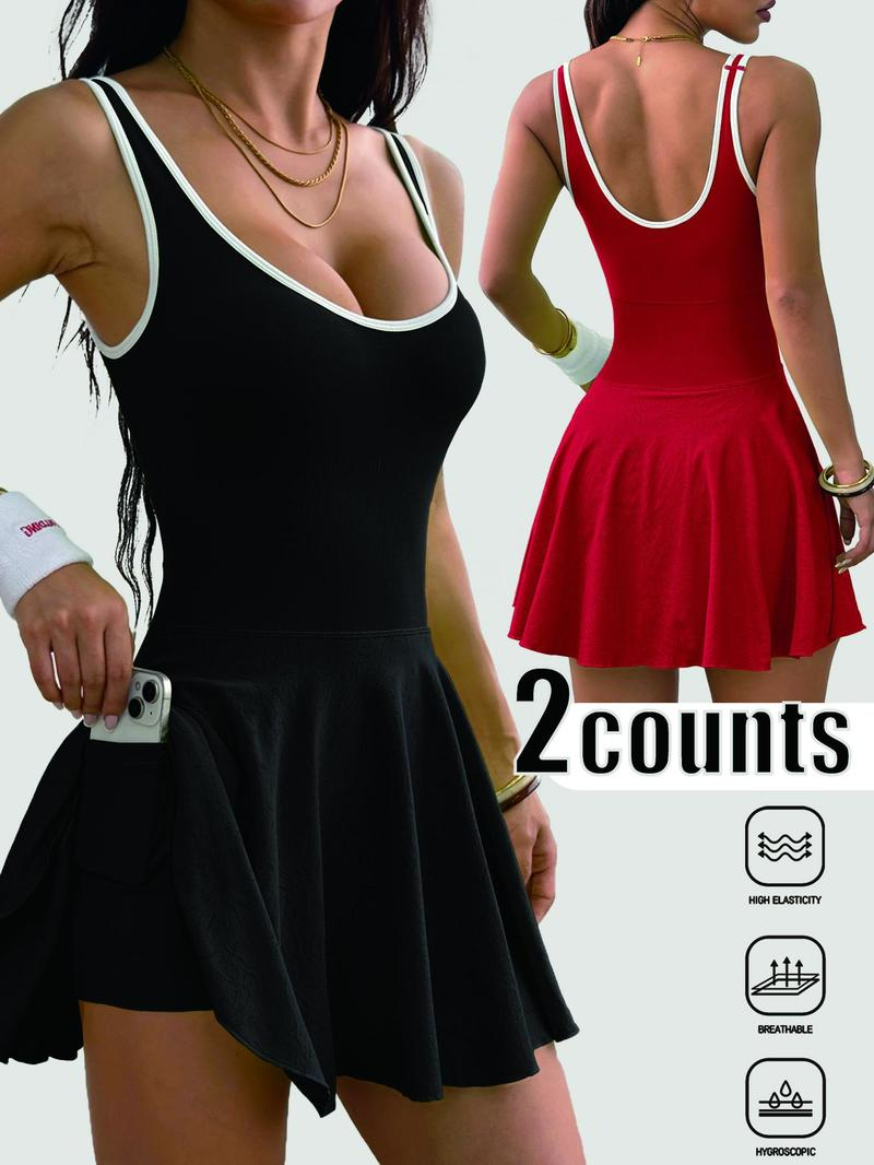 Women's Sporty Sleeveless Tennis Athletic Dress, Built-In Shorts & Bra, Twisted Cut Design, Ideal for Gym, Yoga, Casual, Solid