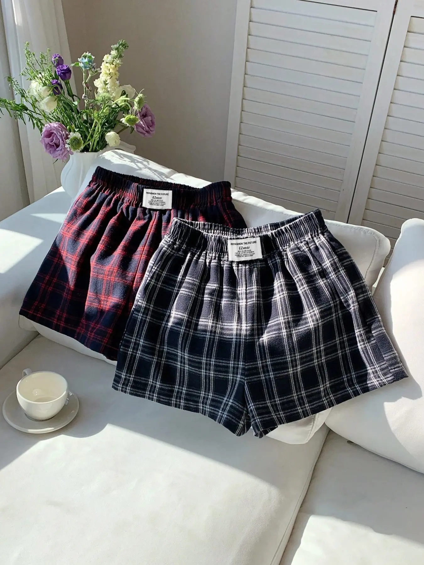2-Pack Women's Loose Plaid Lounge Shorts, Soft Breathable Elastic Waist, Casual Home Wear, Daily Comfort Sleepwear, Loungewear