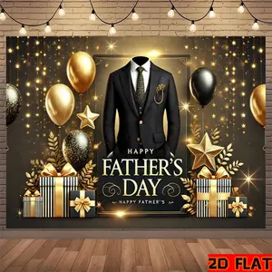 Father's Day Backdrop Black Gold Suit Photography Background, Dad Celebration Tapestry Wall Hanging, Premium Polyester Party Banner With Balloons And Stars For Family Gathering, Holiday Party, Photo Booth Decoration Supplies