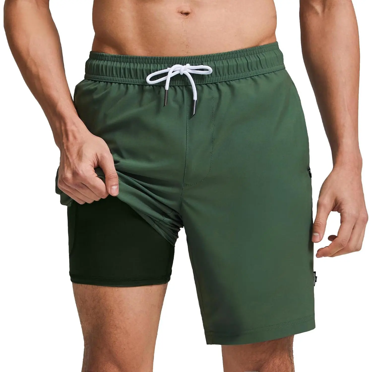 maamgic Men's Swim Trunks with Compression Liner - 9 in Stretch Fit Male Wear, Quick Dry Shorts with Zip Pockets for Pool Swim