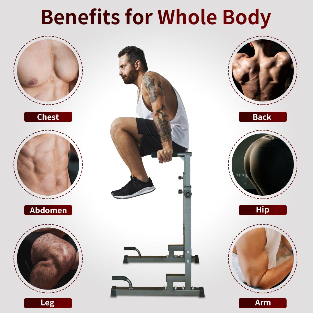 [Fahuac] Power Tower Dip Station, Adjustable Height 66.5"-82.7" Heavy Duty Multi-Function Fitness Training Equipment, 330 lbs Capacity, Space Saving Foldable Design for Home Gym