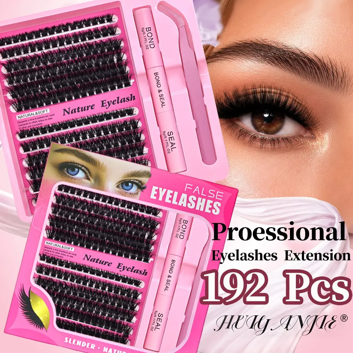 192cs Individual Eyelash Clusters, D Curl 9–16mm, Natural, Fluffy & Thick, Mixed 100D Styles, Reusable, DIY Eyelash Extensions at Home