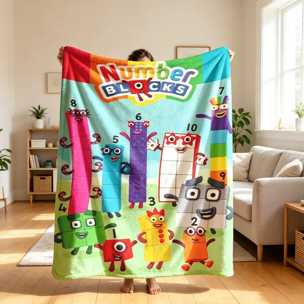 Numberblocks Cartoon Theme Flannel Blanket, Soft Lightweight Warm Throw Blanket, Large Size Graphic Blanket for Bed Sofa Office Camping Travel, Kids & Adults Gift