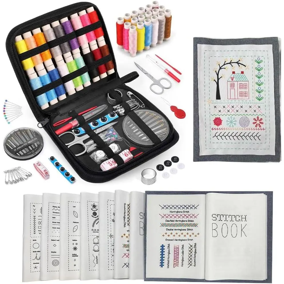 Embroidery  Book and Complete Kit, Learn 106 Stitches with Included Tools, Portable Embroidery Kit for Adult Beginners & DIY Craft Lovers