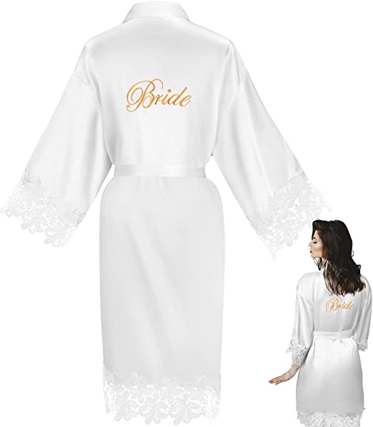 Bridesmaid Robes Rose Gold Bride Robe Wedding Bridesmaid Gift Satin Lace Robe Bridal Dressing Gown Bachelorette Party Pajamas