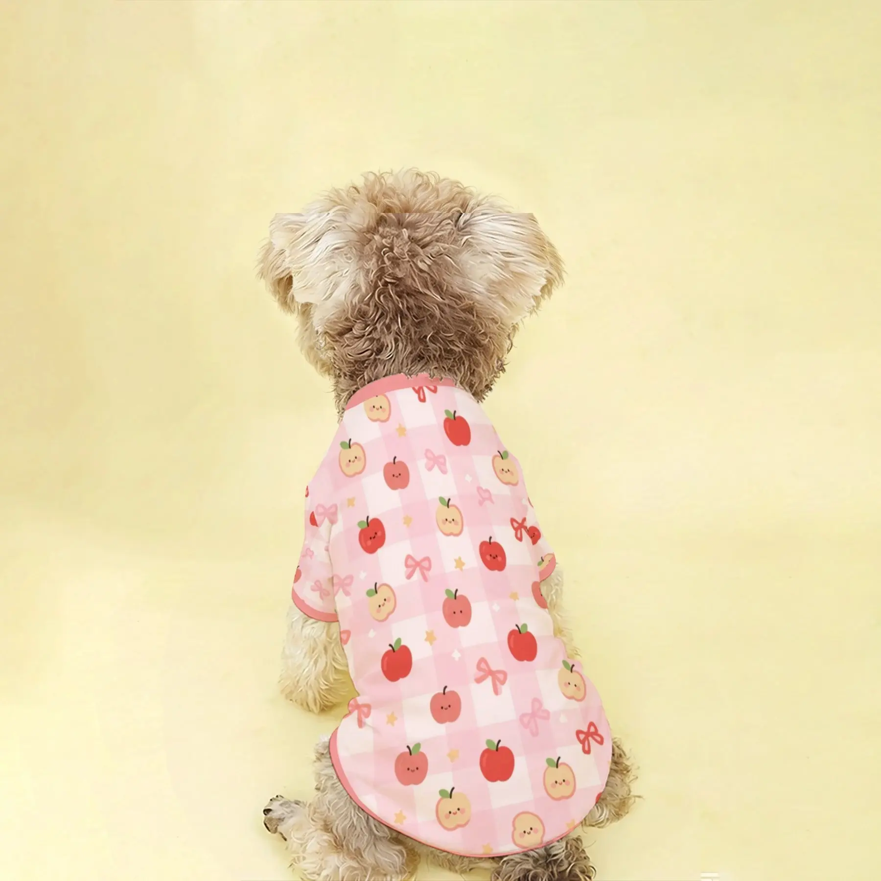 Pet Clothes for Dogs & Cats, Cartoon Apple Print Short Sleeve T-Shirt, Soft Breathable Lightweight, All Seasons, Daily Wear
