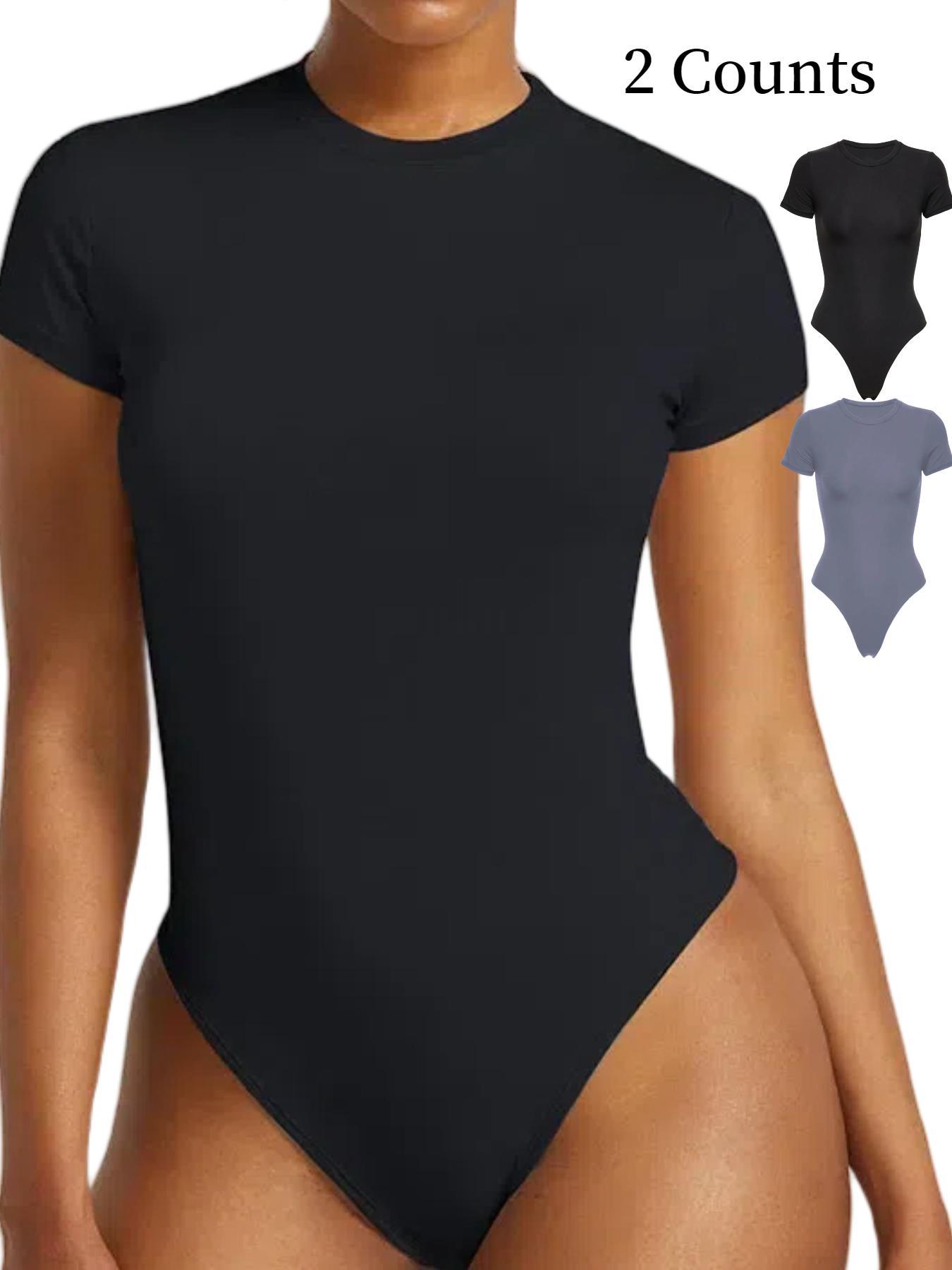Women's Solid Color Short Sleeve Round Neck Shapewear Bodysuit, Casual Comfortable Breathable Tummy Control Butt Lifting Shaper for Daily Wear, Ladies Shapewear for All Seasons, Shapewear Clothes