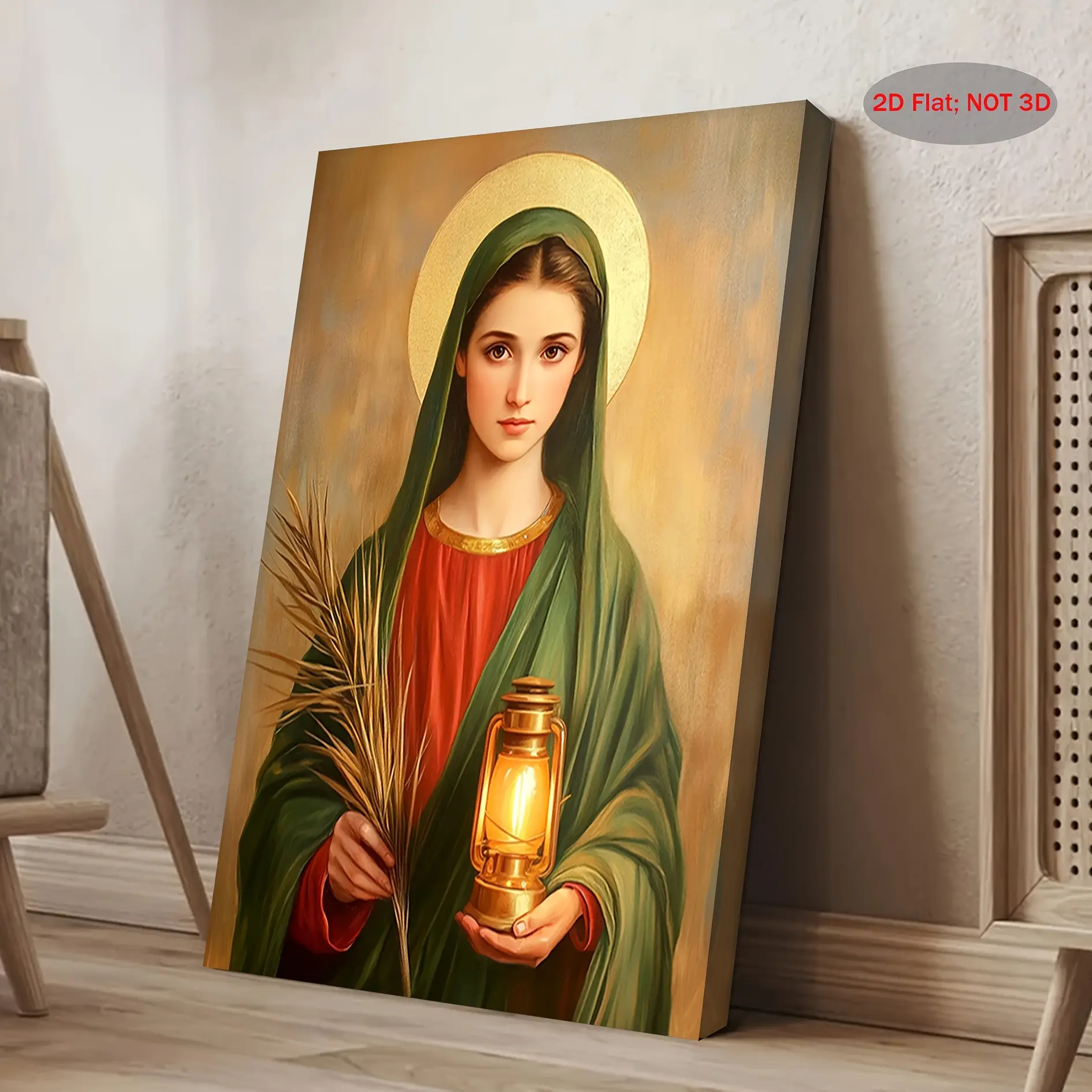 St. Lucy Icon 2D Flat Framed Canvas Painting (11.8x15.7in) - Hanging Home Decor Poster, Juneteenth/Canada Day Gift, Houndstooth-Plaid Accent, Suitable for Bedroom/Living Room Wall Decoration, Marble