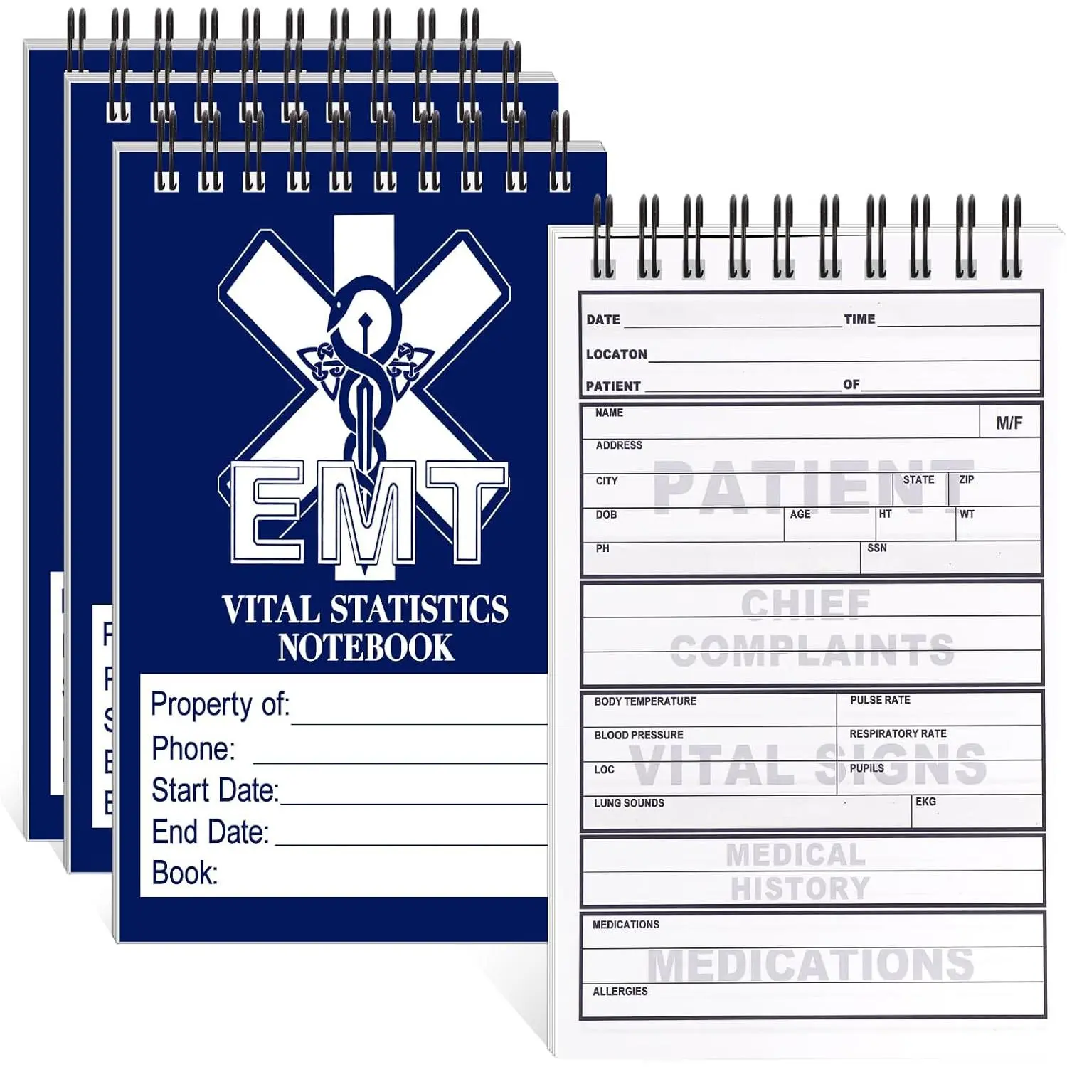 EMT/First Responders Vital Statistics Notepad, 3 Pack,  Field Notebook, 6x3.75 Inch, 70 Sheets per Pad (3)