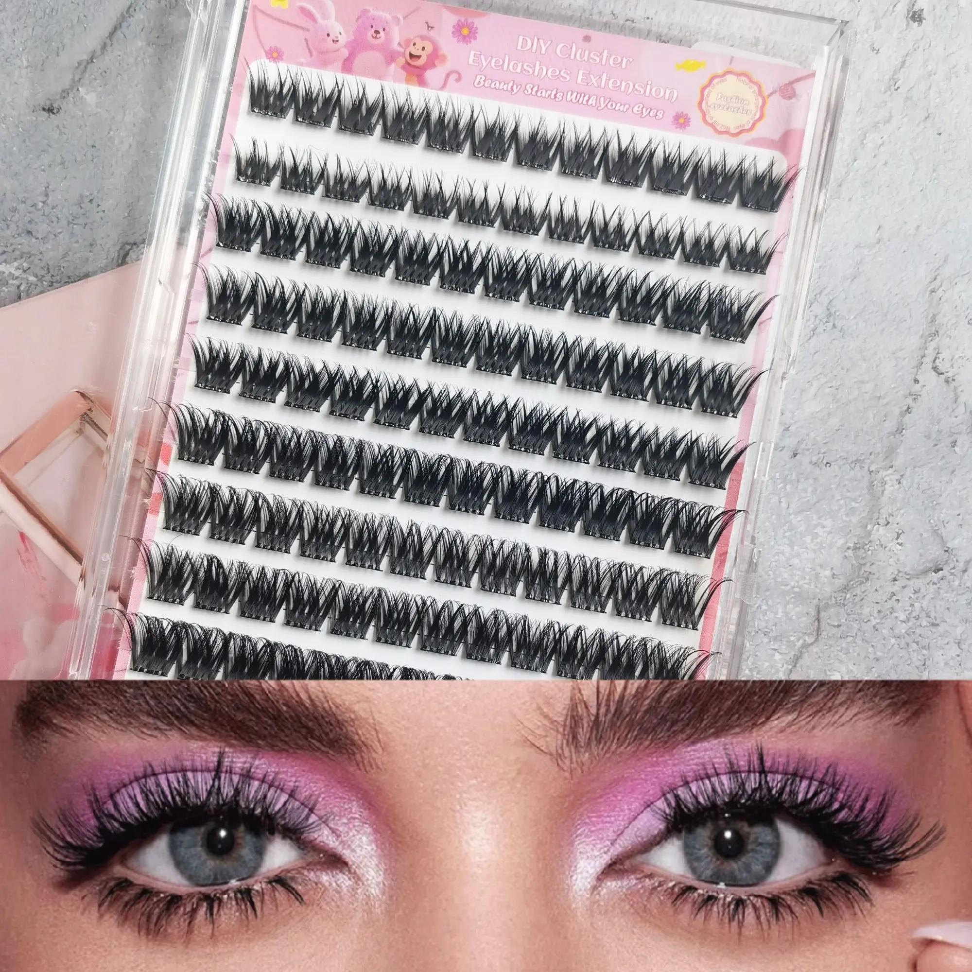 Directly Applied False Eyelashes, 120pcs Segmented Comic Style, Dense Layered, Long D Curl, Self-Adhesive, Mixed Length, 0.07mm Thickness