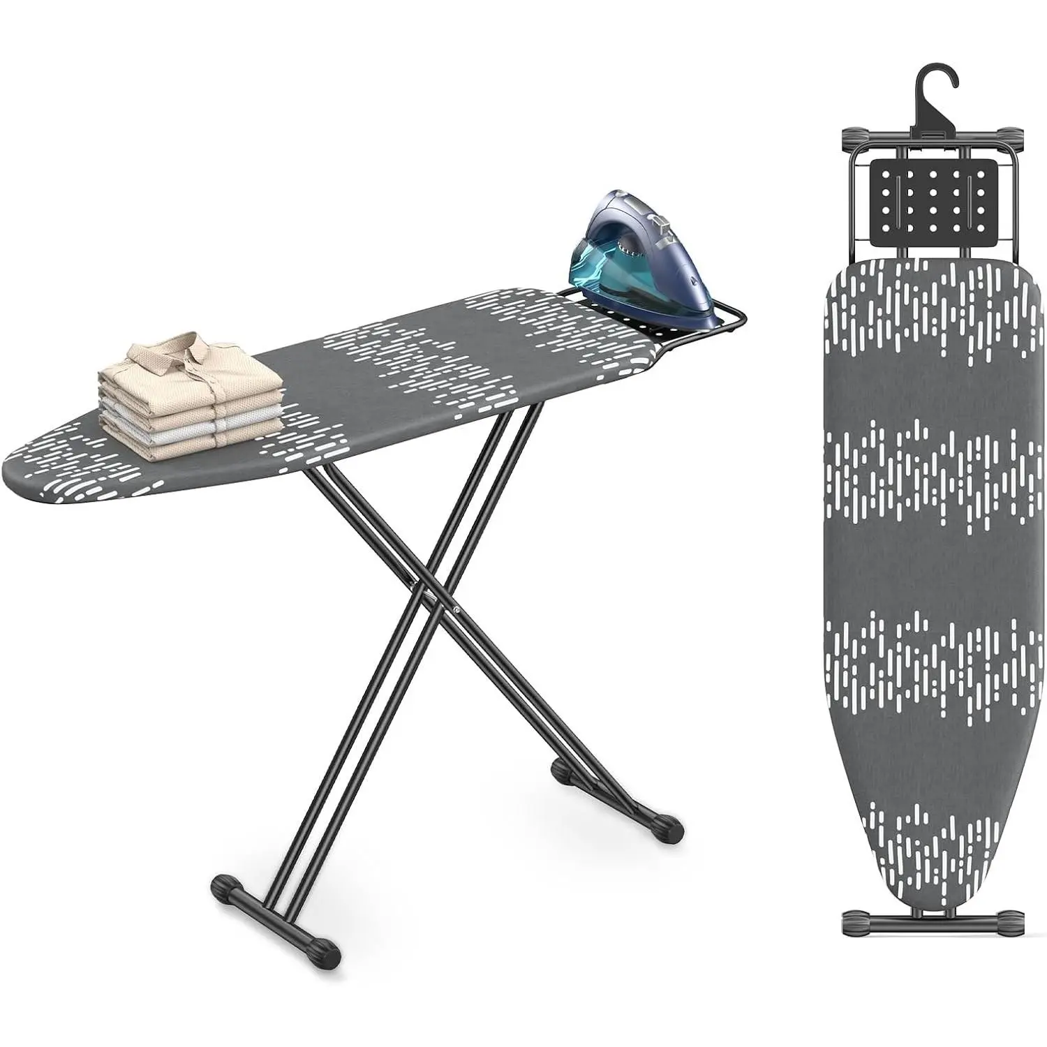 Ironing Board Full Size 54"x13" - Adjustable Height Foldable Iron Board with Iron Rest, Heat-Resistant Cover & Ultra Thick Padding - Heavy-Duty Sturdy Design, Space-Saving Ironing Table (Grey)