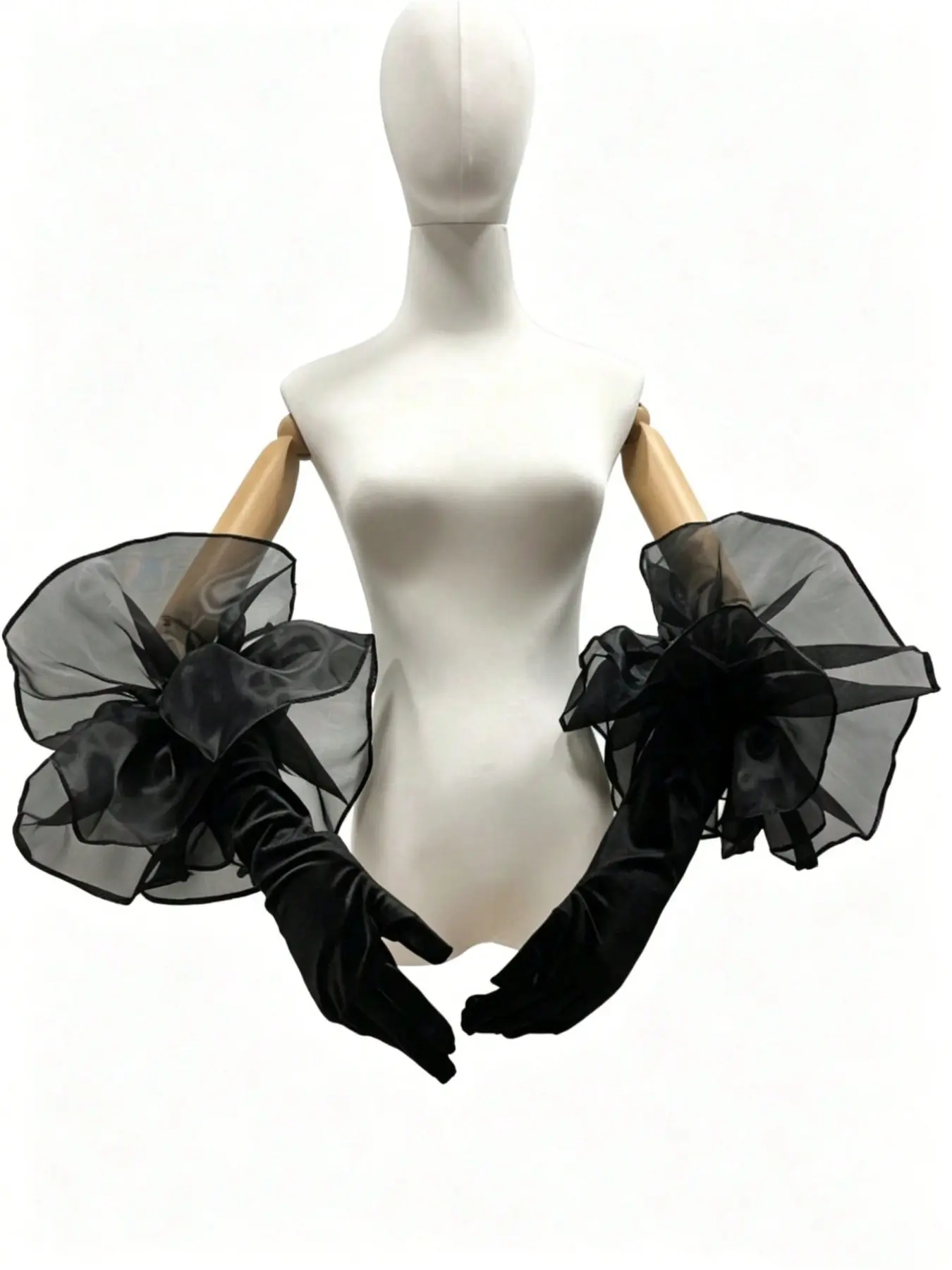 A pair of velvet ribbon flower-shaped gothic long gloves that reach above the elbow, suitable for weddings, parties, galas, performance events, and festival costumes.