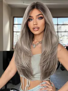 26 Inch Bangs Wavy Wig for a Natural Look, Realistic Scalp Effect with Silky Hard Top and 3.5x4 Size, Long Synthetic Hair for All Seasons, Realistic Illusion Hairline