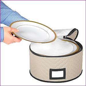 China Storage Containers 5-Piece Set Moving Boxes for Dinnerware, Glasses, Plates, Mugs and Saucers Sturdy Quilted Microfiber Dish Organizer with Dividers for Seasonal Storage - Holds Set of 12, Brown : Home & Kitchen