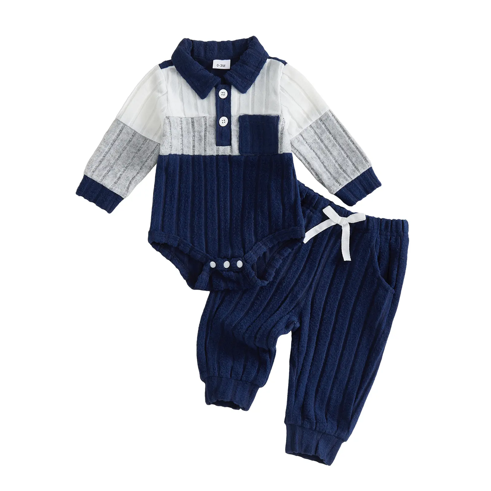 Infant Baby Boy Outfits Long Sleeve Lapel Collar Romper + Pants Set Fall Winter 0-24 Months