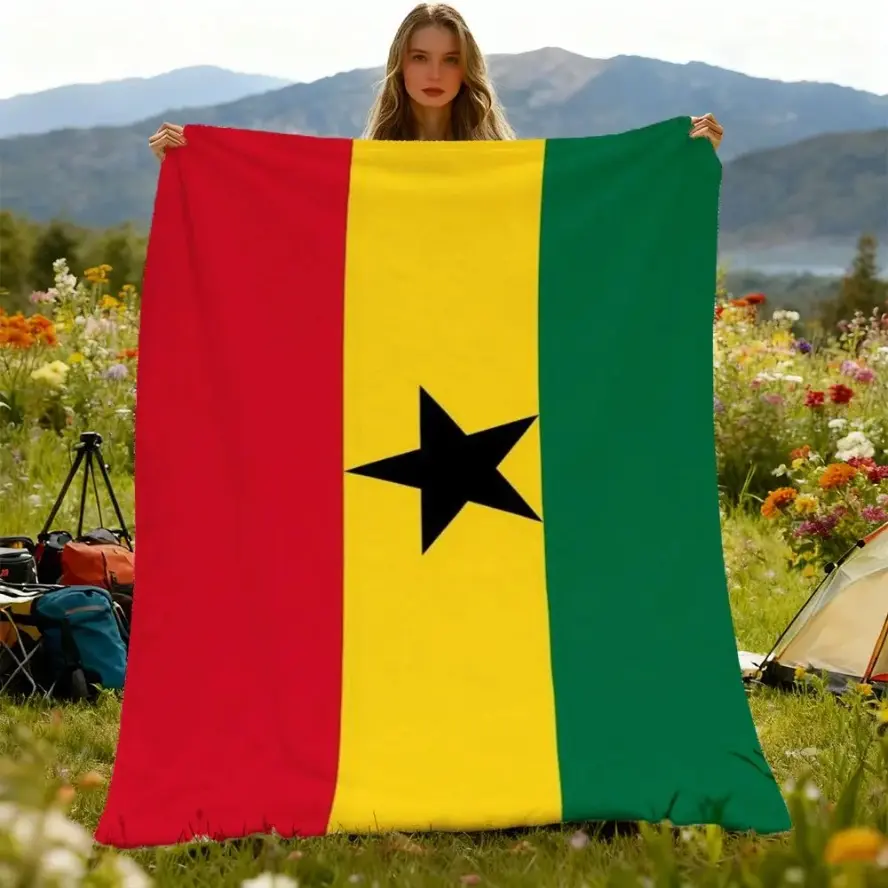 Soft Polyester Outdoor Camping Blanket with Ghana Flag for All Seasons, Unisex Multi-use Blanket for Office, Travel, and Camping
