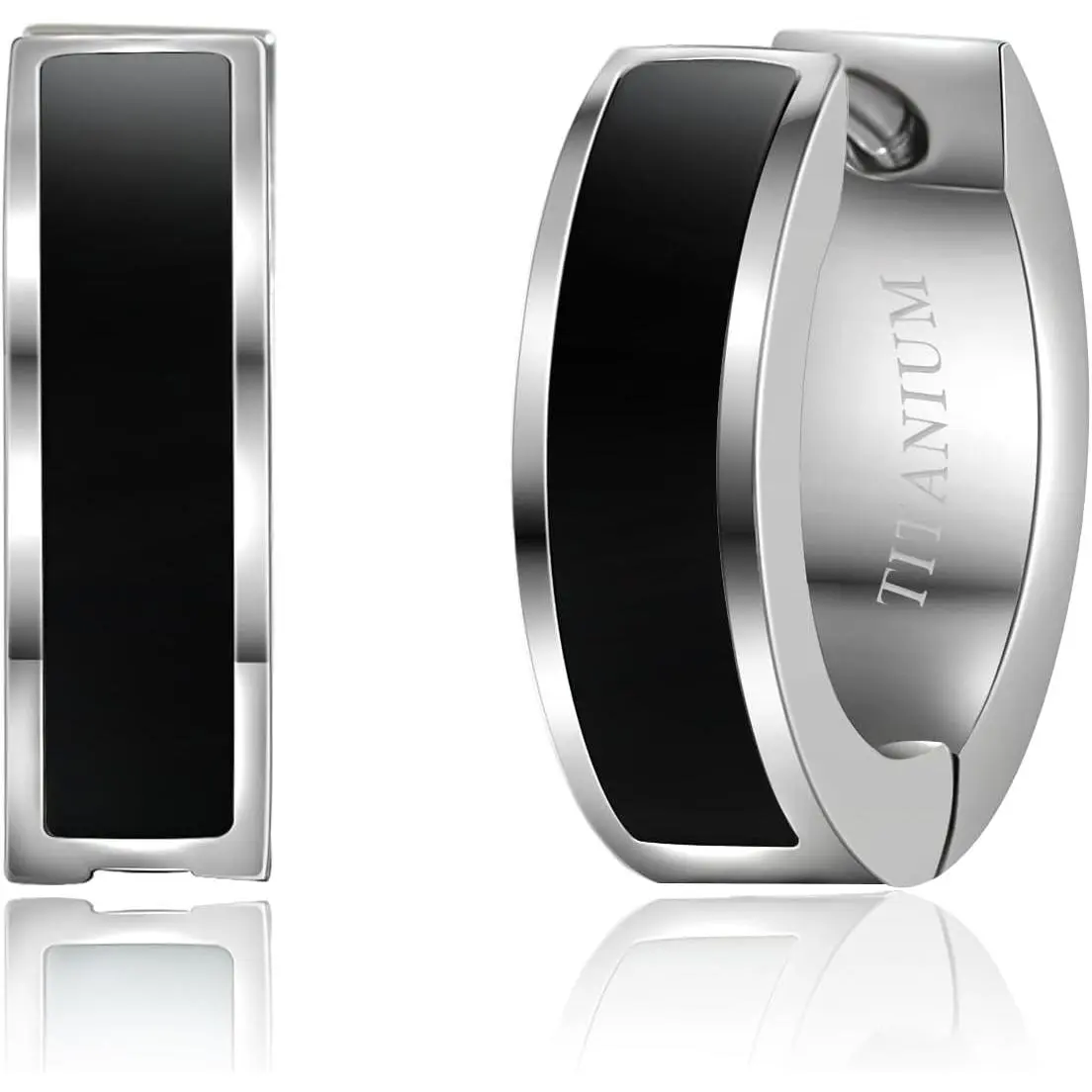 TGNEL Small Black Titanium Metal Hoop Earrings - Hypoallergenic, Enamel, Lightweight, Casual Round, Clip-On, for Sensitive Ears, Daily Wear, Men & Women
