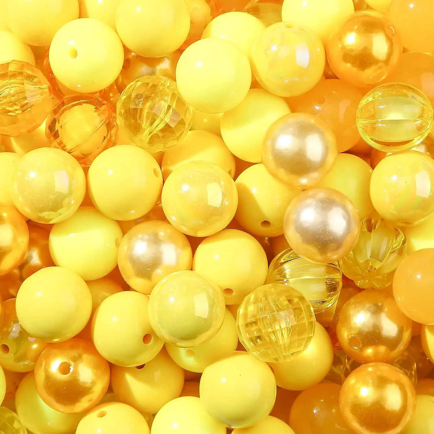 20mm  Beads 120 count Yellow hunk Bubblegum Bead 20mm Multicolor Beadable Pen Ball Beads for Pen Bag  Making Necklace Bracelets (Yellow)