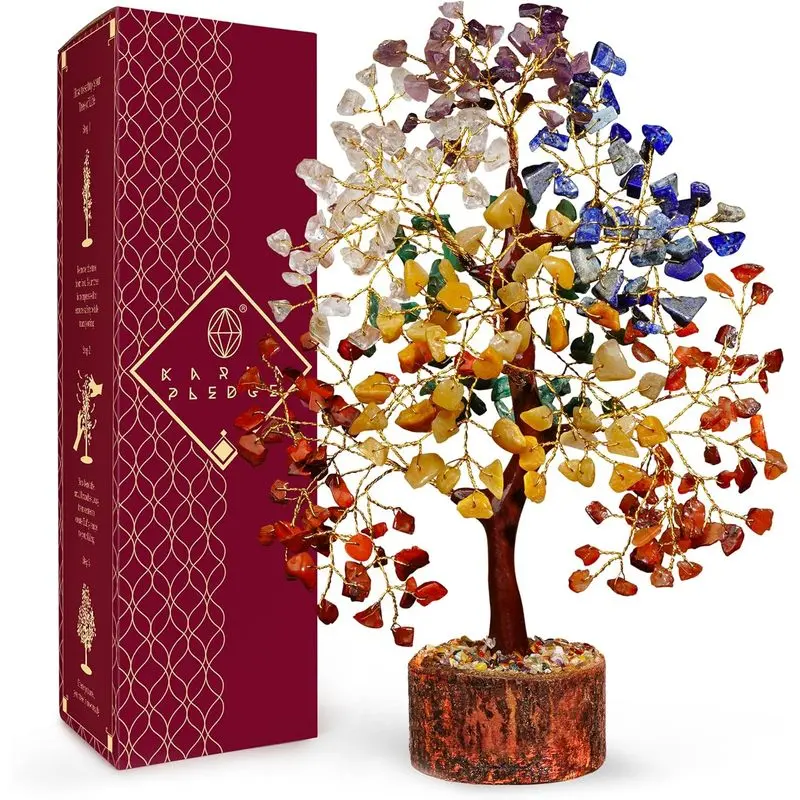 Chakra Tree of Life Birthday Gifts for Women, Mom, Sister, Friends, Handmade Healing Crystal Tree Brings Money, Positivity & Good Luck, Boho Home, Room and Office Desk Decor, Return Gift