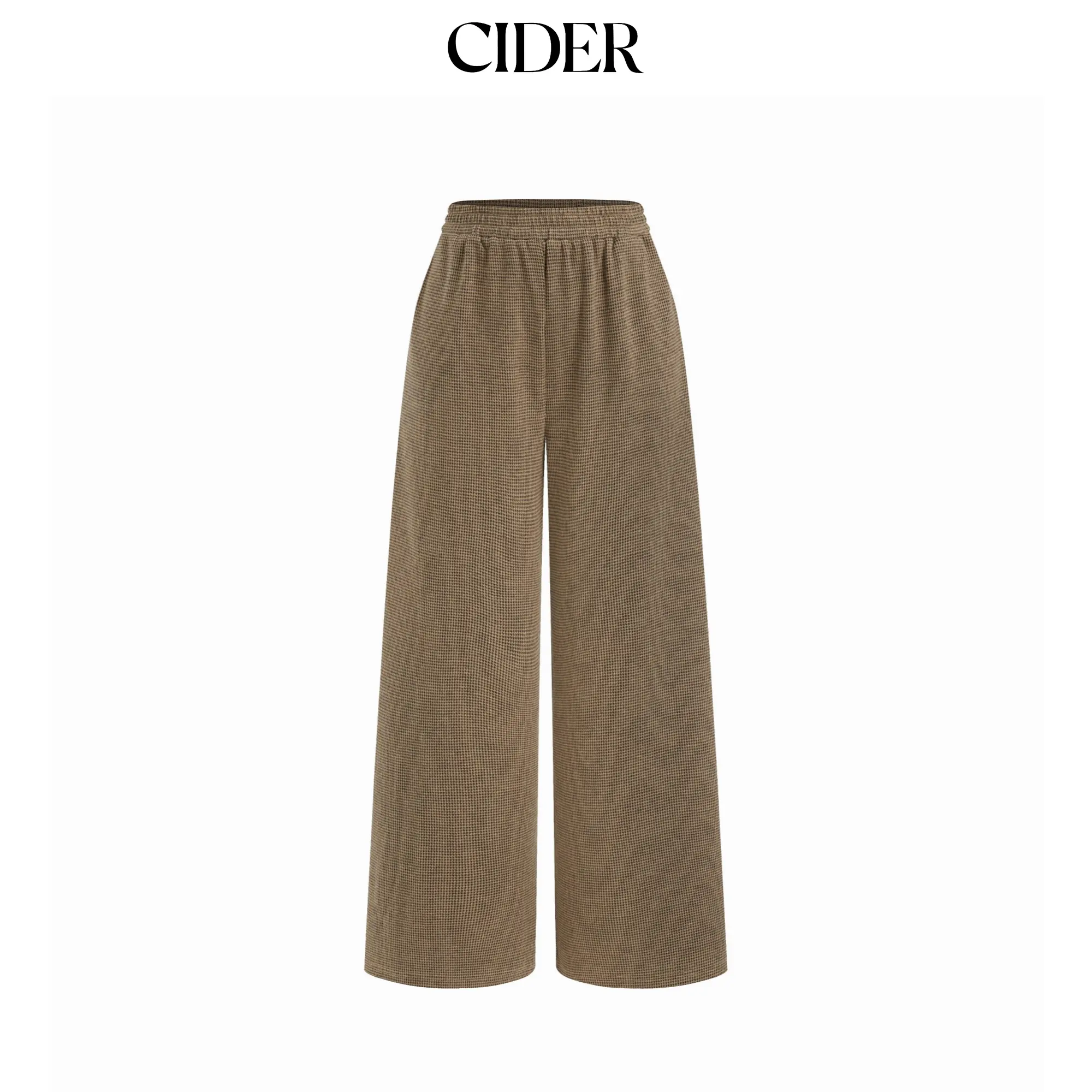 Cider Mid Rise Leopard Print Elastic Waist Wide Leg Trousers
