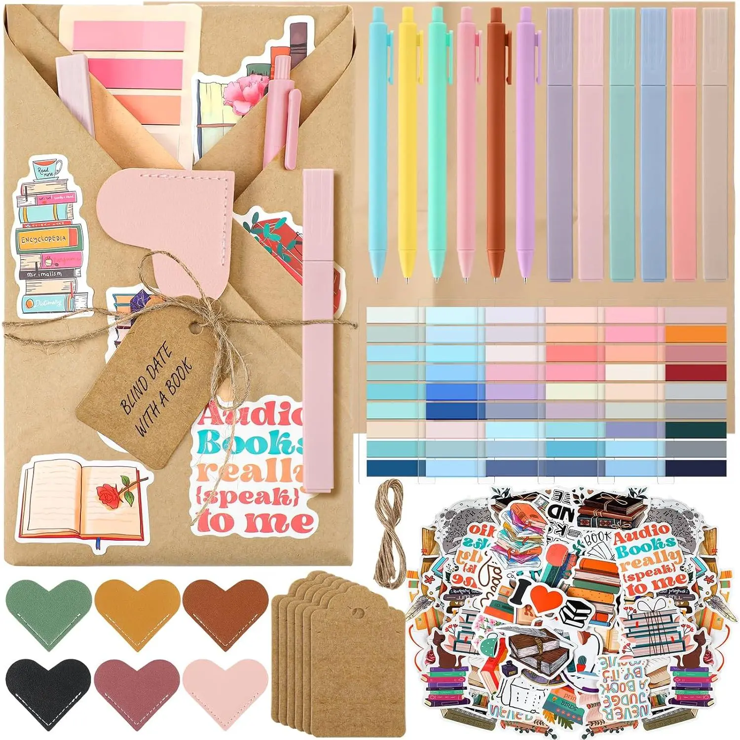 6 Set Blind Date with a Book  Box Kit for Book Lovers Readers | Leather Bookmarks,  Tags, Pens, Stickers Included, Book Date Kit for Readers Club  to School  , No Books