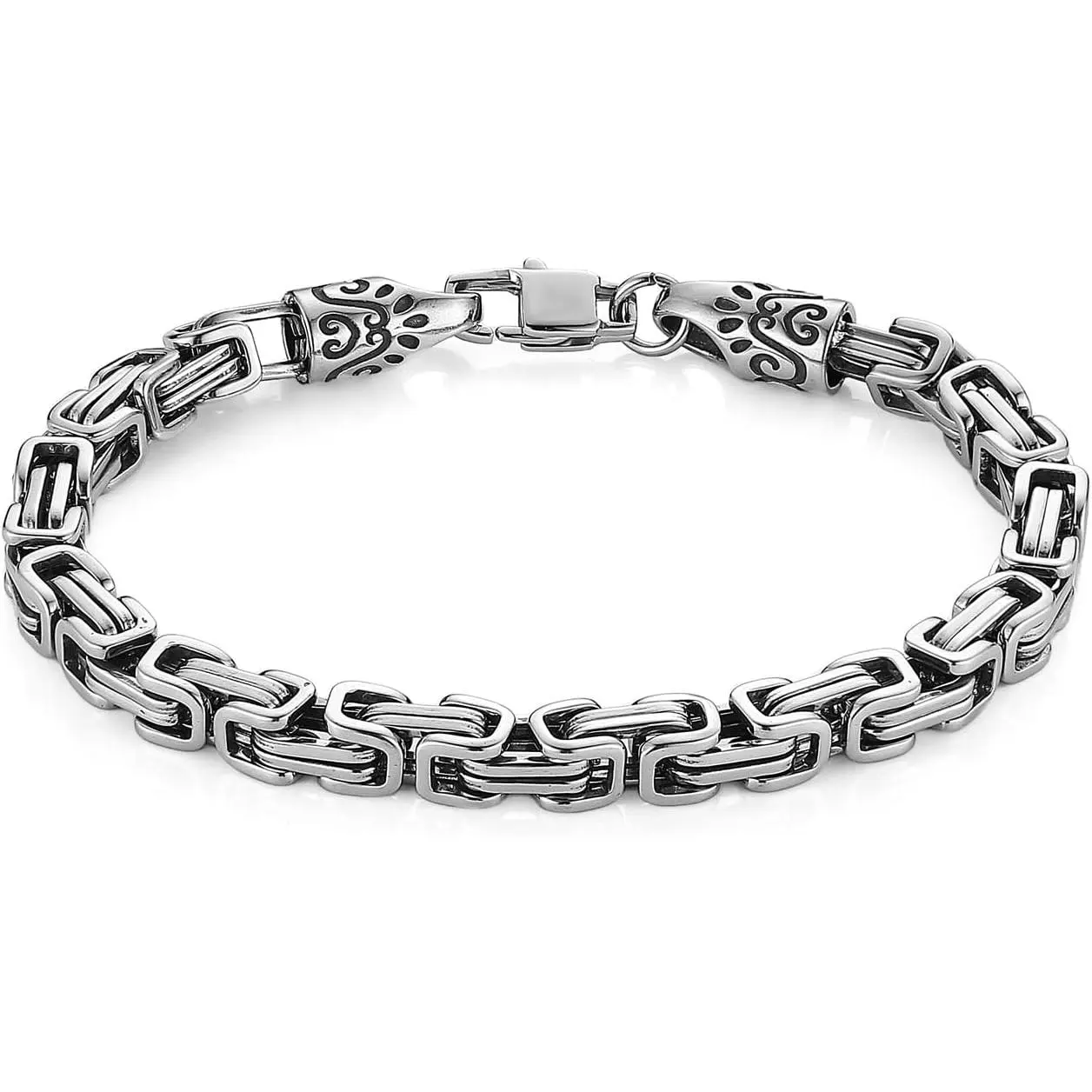 8.5 Inch Stainless Steel Mens Bracelets, No Fade    Bracelet, Byzantine Box Foxtail Chain Punk Biker   for Men