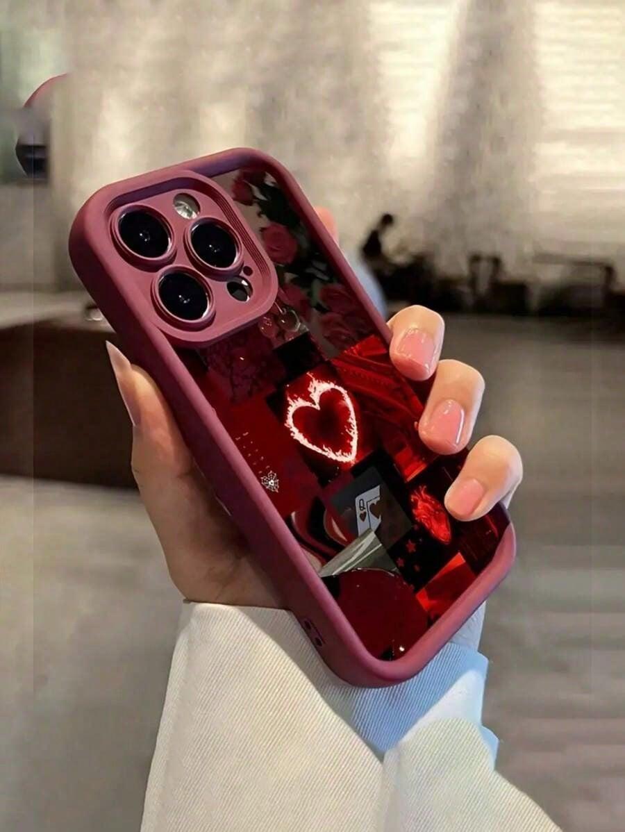 1pc Heart Patchwork Shock-Absorbing Anti-Fall Mobile Phone Case, Compatible With Iphone 15/15 Pro Max/14/13/12/11/7/8/XS/11 Pro And Series