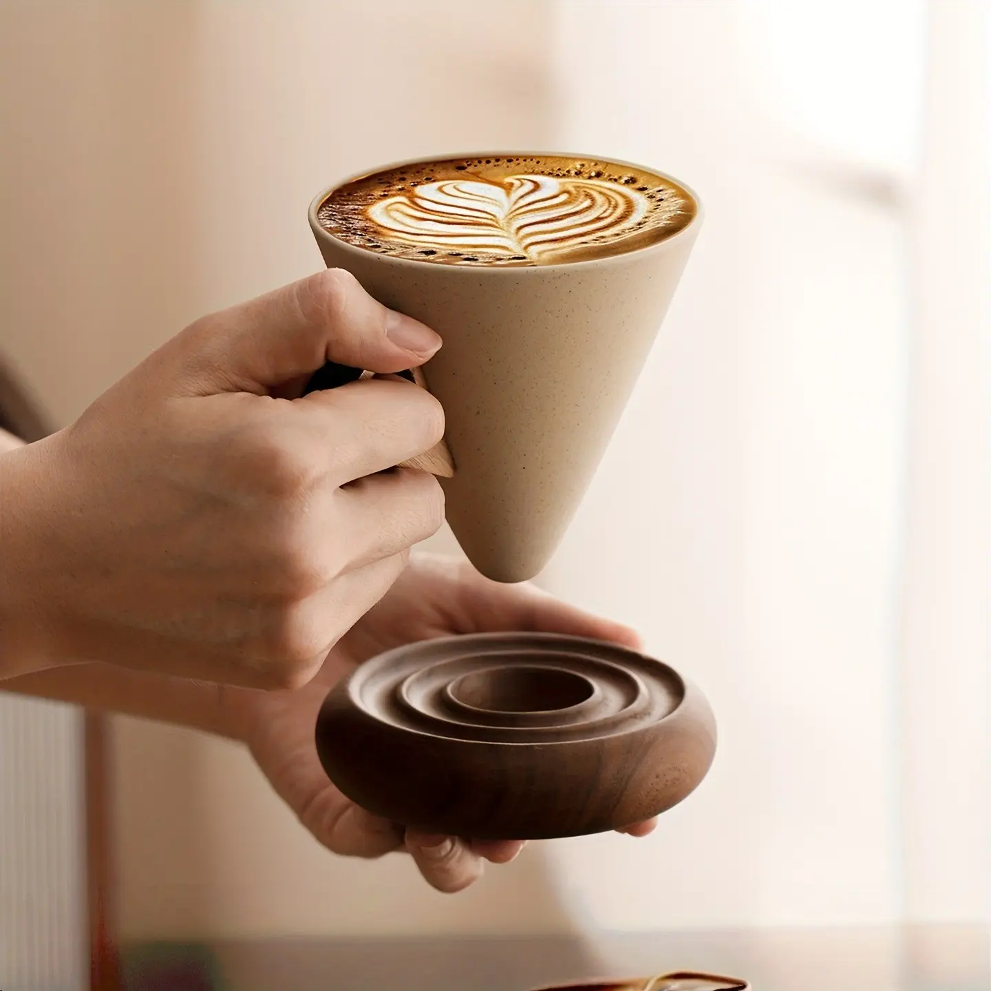 Ceramic Coffee Cup Set, Funnel Shape with Handle, Spiral Base, Large Capacity, Vintage Style, Ideal for Cafes, Restaurants, Home Use, Coffee Mugs Set