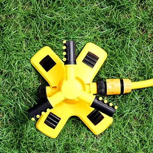 New 360-degree automatic rotating three-prong sprinkler head, automatically sprays water after being submerged, offers a wide irrigation range, and provides even spraying. It has 12 nozzles, can be quickly inserted into a hose, and can be used in serie