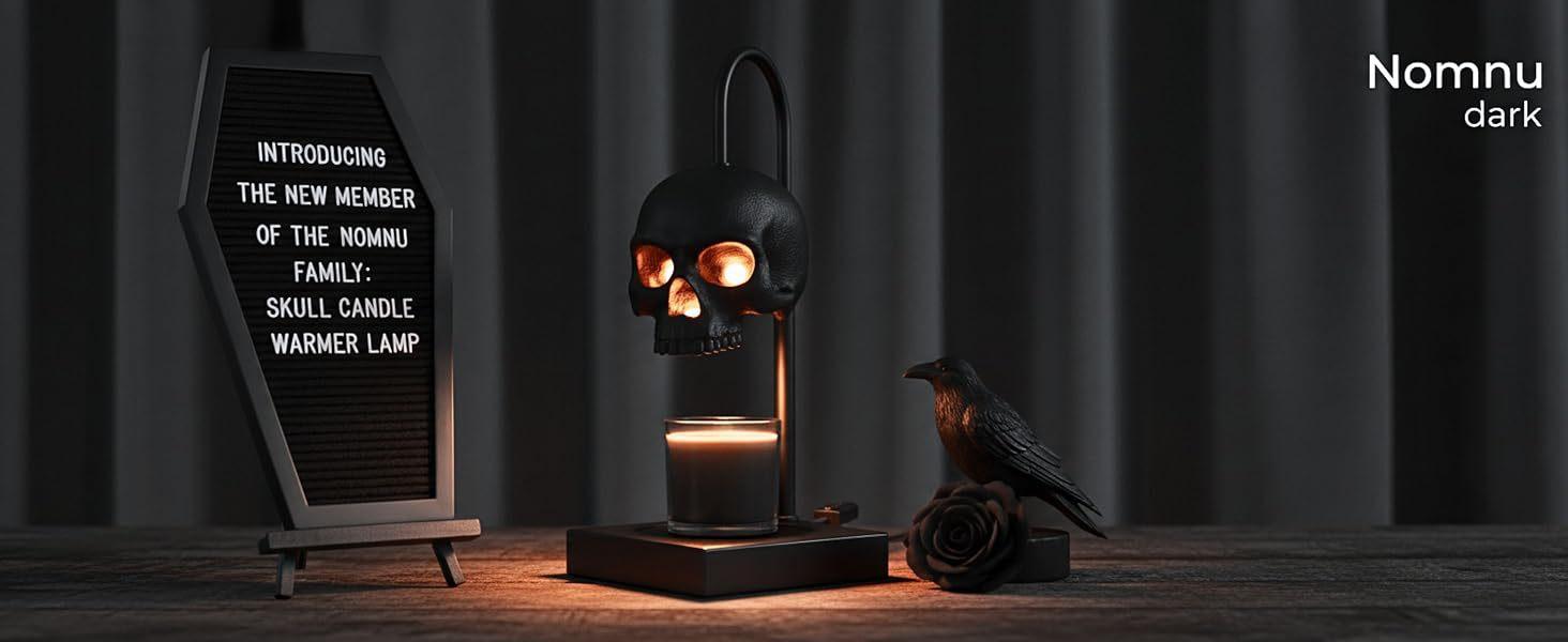 Skull Candle Warmer Lamp with Timer & Dimmer – Adjustable Height Gothic Candle Lamp (Candles Not Included)