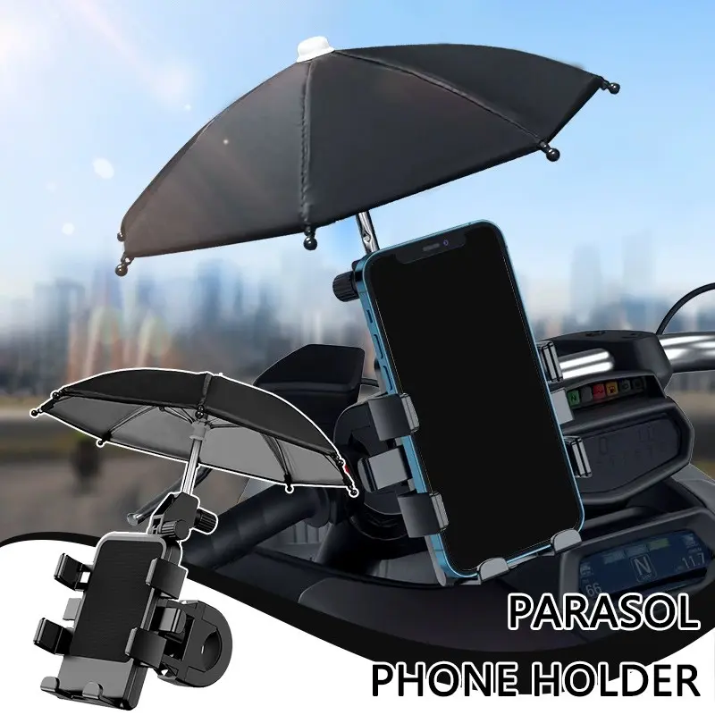 Motorcycle Mobile Phone Holder Stand & Umbrella Rainproof Sunshade Bicycle Outdoor Scooter Phone Clip Handlebar Mount For iPhone