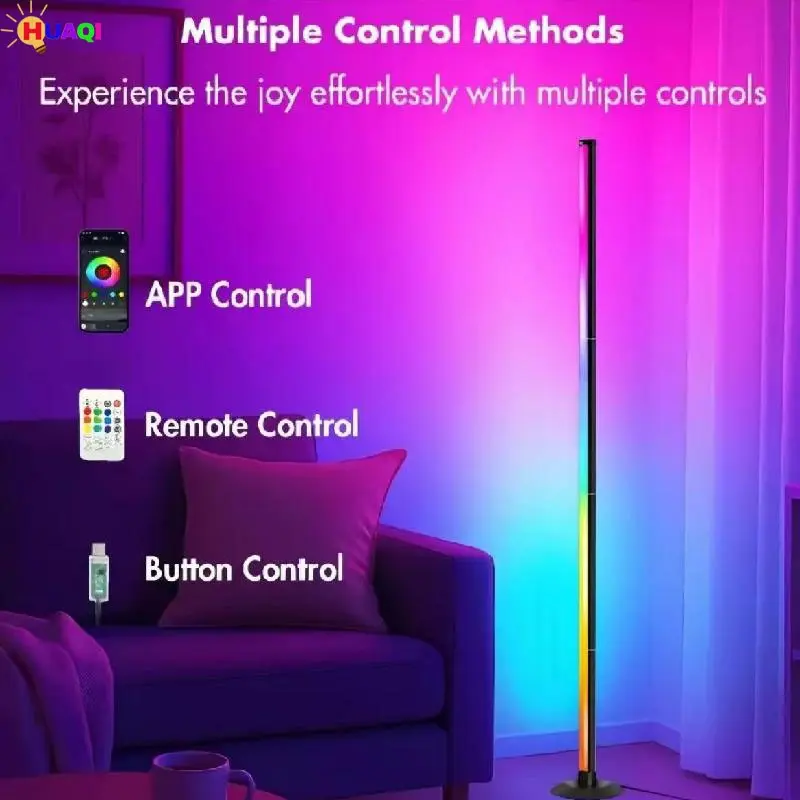 Smart RGB+ic LED Floor Lamp with Remote Controller and USB Power Port, APP Controlled, Music Sync Atmosphere Light for Living Room Bedroom