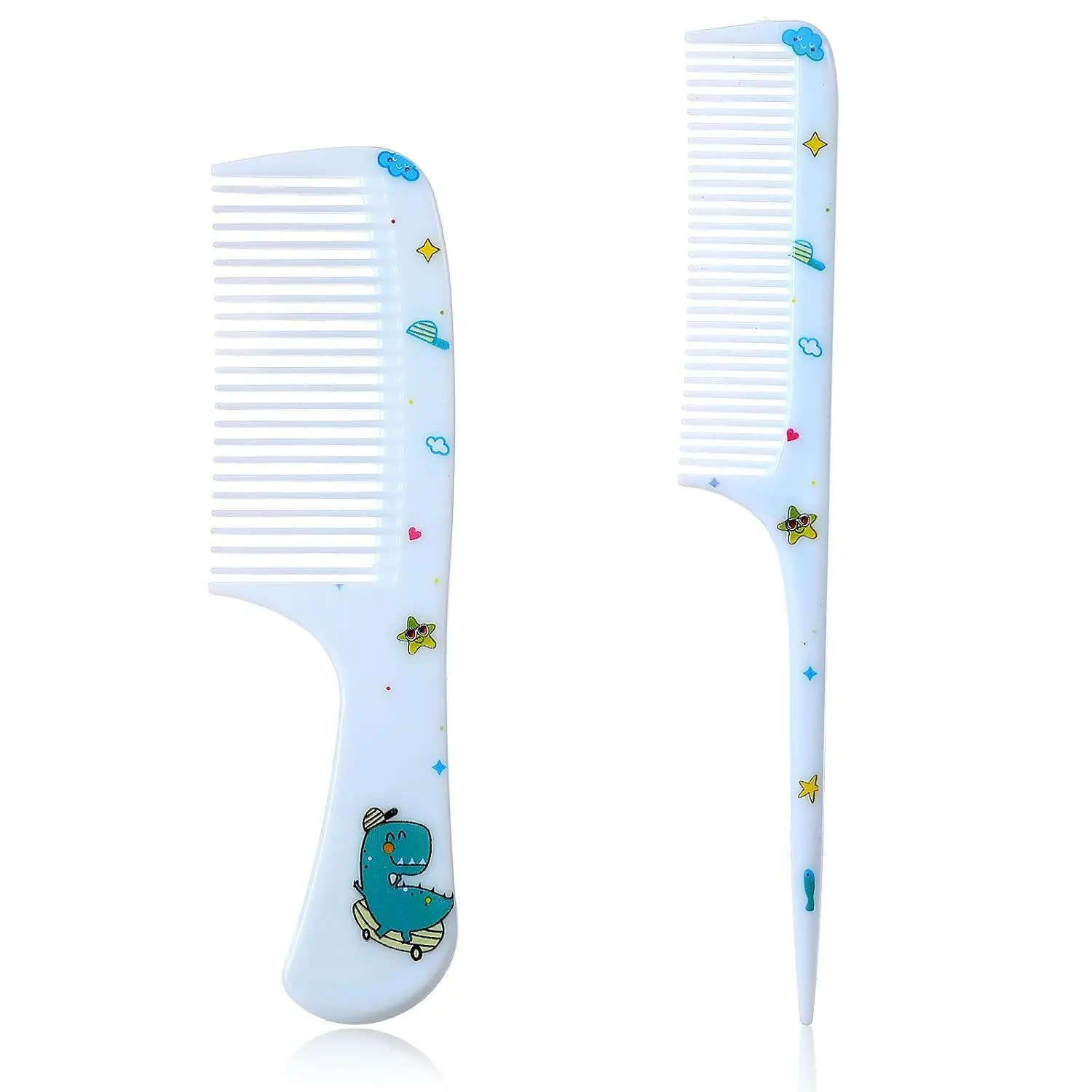 Cute Hair Comb Set, 2 Pcs Mini Combs for Women Fine Tooth Rat Tail Combs Portable Detangling Hair Comb for Women Girls All Hair Types Long Short Wet Dry Curly Straight Hair (Blue Dinosaur)