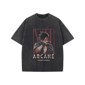 Men's 60s Retro Washed Distressed VI Arcane Movie Themed 100% Cotton Round Neck Short Sleeve Tshirt - Digital Heat Transfer, Casual Sports Tops, All-Season Streetwear, Broad Range of Sizes