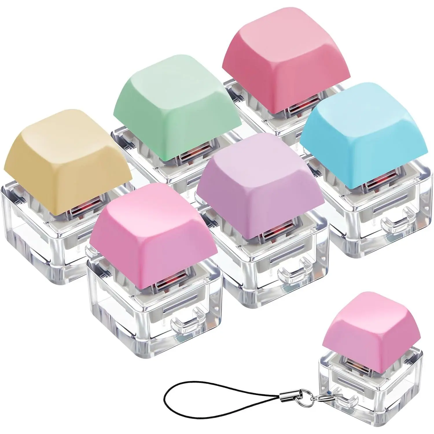 6 Pcs Keyboard Toy Clicker Keyboard Fidget Keychain Decompression Toys Button Stress Relief Gifts for Adult to Relief Stress Pass the Time (Macaron)fidget toys