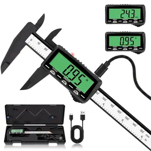 Rechargeable Digital Caliper 6", Plastic Calipers with High-Contrast Green Screen (Non-Backlight), Inch/MM, Auto-Off - Everyday Measuring Tool for Woodworking, DIY,  Making & Household