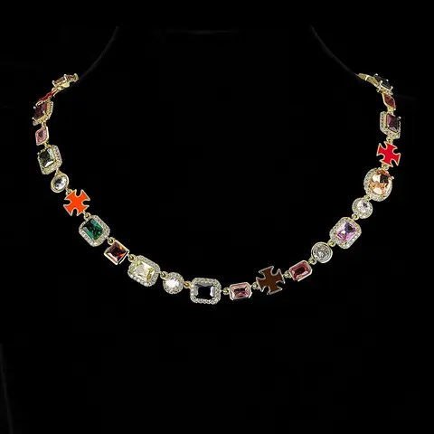Colorful Faux Crystal Zirconia Necklace, Rhinestones Pendant Necklace, Zirconia Pendant, Light Luxury Holiday Gift for Others, Necklace And Chain, elegant necklace, trendy necklace, Fashion Accessory Necklace, Jewelry Accessories for Women & Girls