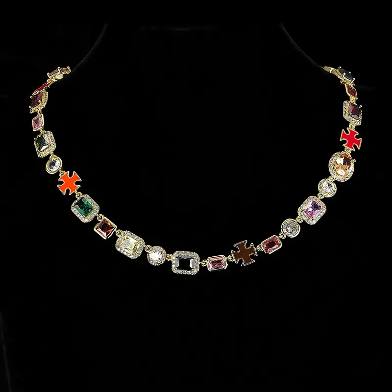 Colorful Faux Crystal Zirconia Necklace, Rhinestones Pendant Necklace, Zirconia Pendant, Light Luxury Holiday Gift for Others, Necklace And Chain, elegant necklace, trendy necklace, Fashion Accessory Necklace, Jewelry Accessories for Women & Girls