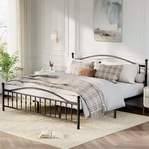 Vintage Black Metal Bed Frame – Circular Headboard & Footboard – Heavy-Duty Platform – No Box Spring – Noise-Free – Easy Assembly – Perfect for Modern, Farmhouse, or Industrial Bedroom Decor