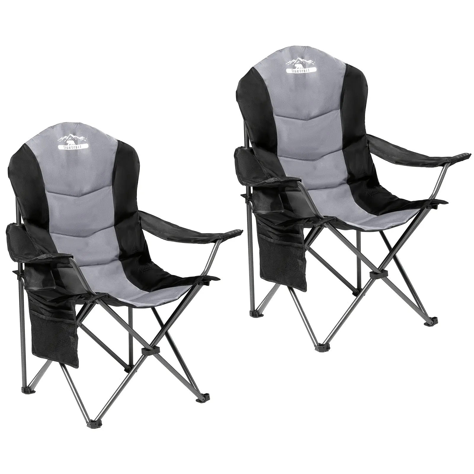 2 Pack Padded Camping Chairs for Adults, 400LBS Heavy Duty Folding Outdoor Lawn Chairs with Cup Holder