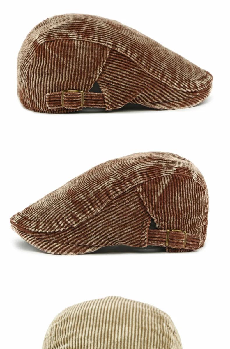 Autumn New Hat for Men and Women Corduroy Beret British Retro Forward Cap Casual Duckbill Cap Washed Cotton