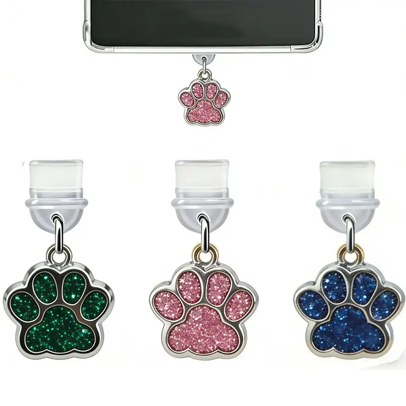 3pcs Animal Paw Phone Dust Plugs, USB Type C & Lightning Connector Protector, Phone Charm, Ideal for Iphones & Androids, Perfect Gift for All Occasions