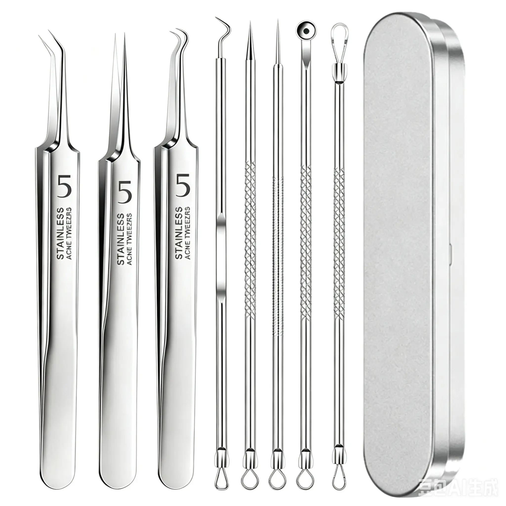 8-Piece Stainless Steel Acne Pliers Set, Blackhead Remover, Cell Extraction Tool, Beauty Salon Acne Needle, Skin Care Tools, Blackhead Removal Tools