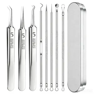 8-Piece Stainless Steel Acne Pliers Set, Blackhead Remover, Cell Extraction Tool, Beauty Salon Acne Needle, Skin Care Tools