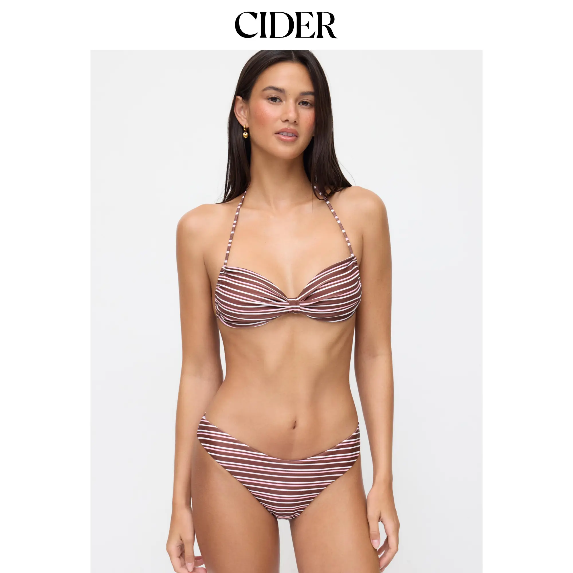 Cider High Stretch Striped Halter Neck Cheeky Bikini Set Cider High Stretch Striped Halter Neck Cheeky Bikini Set